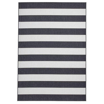 Santa Monica 48644 Striped Durable Stain-Resistant Weatherproof Flatweave In-Outdoor Black/White Rug-Think Rugs-Rug Love - The Most Loved Rug Store